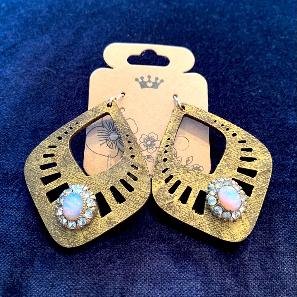 Fashion Earrings- large wooden dangle